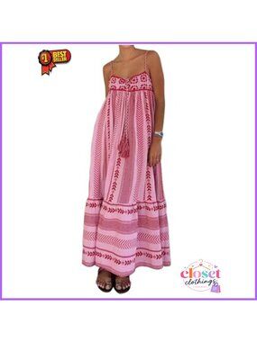 Boho Maxi Dress Crochet Patchwork Sleeveless Flowy Swing Sundress